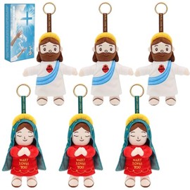 Llavero de peluche de Jesús de 6.3 pulgadas, Virgen de Guadalupe, 6 piezas de peluche cristiano para iglesia, escuela dominical religiosa, Pascua, bautismo con caja de regalo