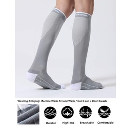 CelerSport 3 Pairs Compression Socks for Men and Women 20-30 mmHg Running Support Socks, Black + White + Grey, Small/Medium