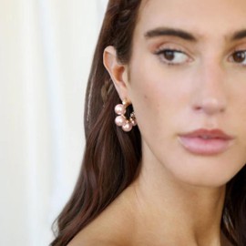 Ettika Gold Hoop Earrings. Pearl Earrings. 18k Gold Plated Hoops, Pink Pearl. Earrings For Women, Jewelry