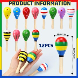 Jeinbuil Pack of 12 Maracas Wooden Rattle Baby Rattles for Children, Parties and Schools, Children's Party