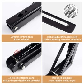 Folding Black Shelf Bracket, 10-inch Brackets for Shelves, Wall-Mounted Foldable Space-Saving Floating Shelf Bracket, 2 Pack Shelf Bracket. (10-inch)