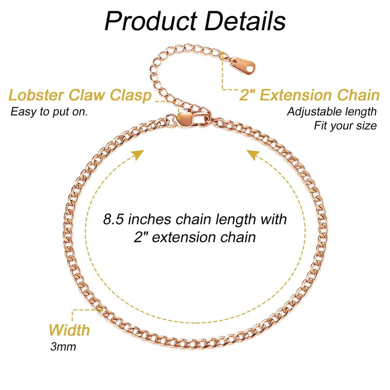 INBLUE Stainless Steel Anklets for Women Gold Silver Rose Gold