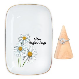 New Beginning Gifts for Women, Daisy Ceramic Jewelry Tray, Crystal Bracelet, Gifts for New Job, New Home, Leaving Job, Goodbye, Good Luck, Going Away, Farewell Coworker Leaving, Divorce Gifts