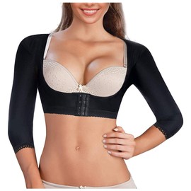 CHUMIAN Women's Upper Arms Slim Shaper Post Surgical Compression Sleeves Posture Corrector Figure Shapewear Posture Corrector Seamless Shaping Effect Top, black