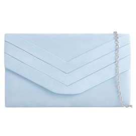 fi9 Ladies Stylish Suede Envelope Style Bridal Wedding Evening Clutch Party Handbag, Medium, Soft blue / serenity, M