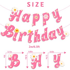 Daisy Happy Birthday Party Banner Pink Daisy Decor Summer Daisy Flower Banner Spring Daisy Party Supplies Indoor Outdoor Decoration for Mother Daughter Girly Birthday Party Decor Pink Favors for her