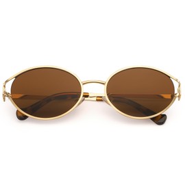 Dollger Retro Oval Sunglasses for Women Trendy Gold Frame Small 90s Designer Shades Sunglasses