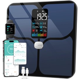 ABLEGRID ABLEGRID Body Fat Scale,Digital Smart Bathroom Scale for Body Weight, Large LCD Display Screen, 16 Body Composition Metrics BMI, Water Weigh, Heart Rate, Baby Mode, 400lb, Rechargeable