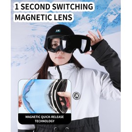 LECAGE Anti-Fog Magnetic Ski Goggles Over Glasses, Helmet Compatible, Spherical Snowboarding Goggles, OTG Snow Sports Goggles for Men Women Adults Youth (Purple)