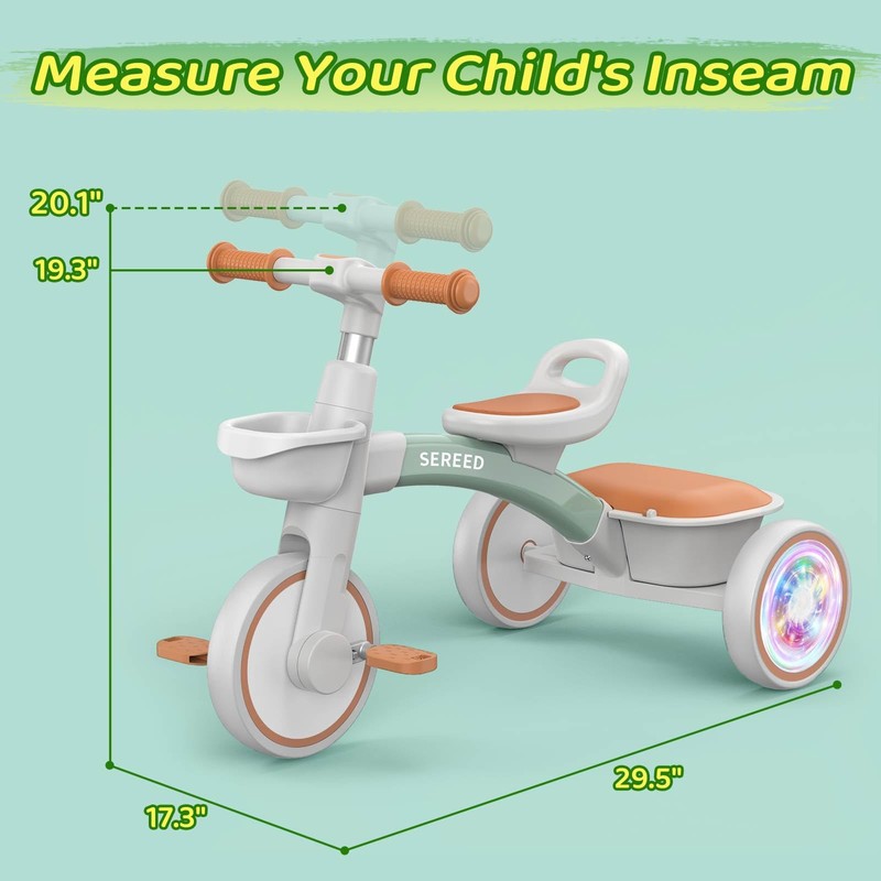 SEREED Colorful Lighting Toddler Tricycle for 2-5 Years Old Boys