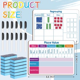 Qeeenar 12 Set Dry Erase Place Value Whiteboard with Markers and Eraser, 9 x 12 Inch Double Sided Dry Erase Board for Teaching Place Values, Math White Board for Kids Student