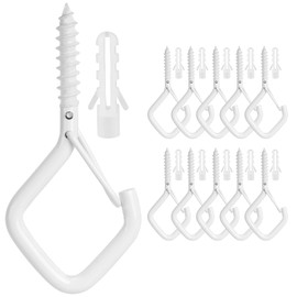 10PCS Ceiling Hooks - Heavy Duty Wall Hooks for Hanging Lights, Plants, & More - White Metal Screw-in Hooks for Garage, Siding, & Christmas Lights