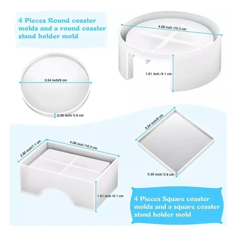 Juego Moldes Para Posavasos Resina Silicona Redondo Cuadrado