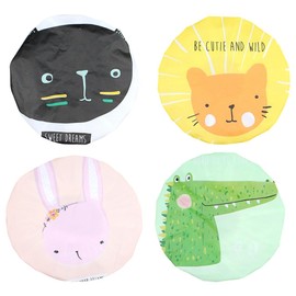Pack of 4 Children's Shower Caps, Cartoon Shower Caps for Children, Elastic Waterproof Shower Caps, Reusable Shower Caps