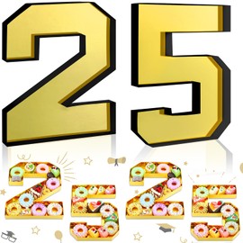 CroBlissful 13.7 Graduation Charcuterie Letters Fillable Large 25 Cardboard Numbers Box Number Shaped Tray Candy Container Box for School Grad Birthday Party Supplies(Black Gold)