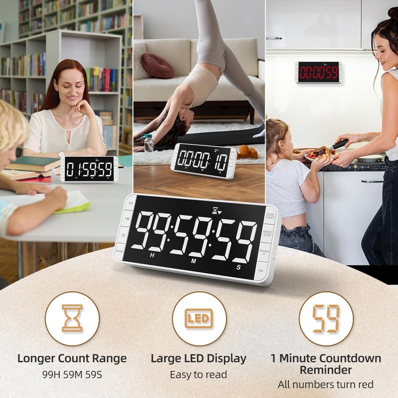 MeesMeek Kitchen Clock Timer: 99H 59M 59S Countdown Countup Rechargeable