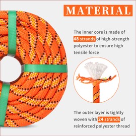 Arborist Rope Tree Rope Polyester Bull Rope (1/2in x 150ft) 48 Strands for Pull Swing Knot (Orange)