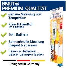 1 x Kitchen Thermometer (Digital) - Fast - for Food & Drinks (-50°C to +300°C), BMUT KT-2 Roasting Thermometer, Meat, Tea, Water, BBQ