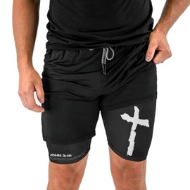 OEBLD - Pantalones cortos deportivos para hombre, 2 en 1, gimnasio, entrenamiento, correr, 7 pulgadas, con lazo para toalla, Negro -, X-Large-XX-Large