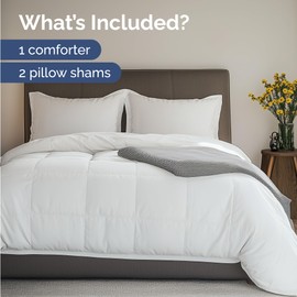 CGK Unlimited Queen Comforter Set - 3 Piece Bed Set for All Seasons - 1 Soft Quilted Comforter with Corner Tabs & 2 Pillow Shams - Comfy, Cozy & Breathable - Premium Down Duvet Insert - Oeko-TEX - Queen Size, White