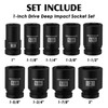 MIXPOWER 9PCS 1"Drive Impact Deep Socket Set, 6 Point, 1"