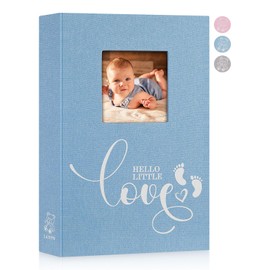 Lanpn Baby Photo Album 4x6 300 Pockets, Linen Hardcover Newborn Memory Book with Memo Writing Area, Bebe Photobook, Slip-in Picture Book, Ultrasound Album Keepsake Gifts for Boy Baby Shower Blue