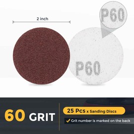 HARFINGTON 25 Pcs 2 Inch Sanding Discs, 60 Grit Hook and Loop Sandpaper, No-Hole Aluminum Oxide Orbital Sander Sandpaper for Woodworking Automotive Metal Polishing, Red
