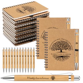 Janlaugh 15 Pack Family Reunion Gifts Family Notebook and Pen Set Bulk Our Roots Run Deep Spiral Notebook Journaling Notebooks with Retractable Bamboo Pens Family Reunion Favors for Family Party Guest
