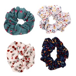 Baluue Floral Hair Scrunchies 4pcs Elastic Hair Ties for Women Vintage Fabric for Party