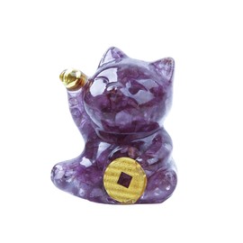 LIGHUFEIC Natural Amethyst Cat Crystal Statue,Hand Carved Purple Cat Crystal Statue for Healing,Office, Home Decor for Cat Lovers