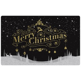 ZOFGUO Black and Gold Christmas Door Mat, Merry Christmas Tree Vacation Doormat Outdoor Indoor Outside Entrance Entryway, Holiday Winter Reindeer Welcome Mat for Front Door Porch, 17x30 Inches