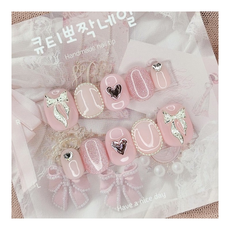 Lovely Heart Handmade Nail Tips - Oval L / 러블리