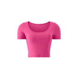 Women's Workout Tops Short Sleeve Yoga Shirts Athletic Running Gym Clothes Cute Crop Tops for Teen Girls (Hot Pink, X-Small)