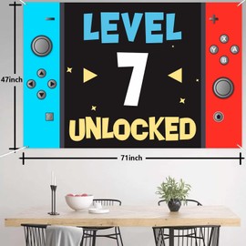Level Up Happy 7th Birthday Banner Backdrop Background Photo Booth Props Video Game Youth Theme Decor for Boys Girls Birthday Party Baby Shower Favors Supplies Decorations