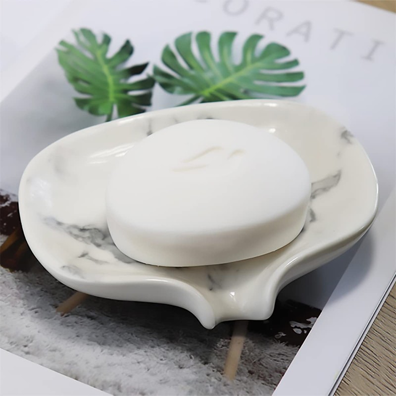 Soap Dish with Drain Ceramic Marble Soap Holder Soap Saver