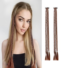 Baby Braids Hair Extensions 3Pcs Braids in one Clip in Hair Extensions Front Side Bang Hair Ponytail 22Inch Synthetic Hairpieces for Women Kids Girls (Light Brown)