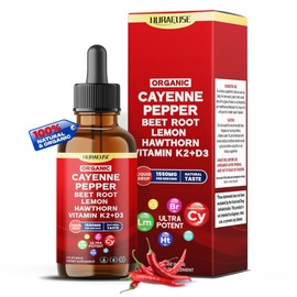 NURAFUSE Organic Cayenne Pepper, Beet Root, Lemon, Hawthorn, Vitamin K2+D3 Liquid Drops – 1500mg per Serving, Ultra Potent, USA Made & Lab Tested – 2 FL OZ (60ml)