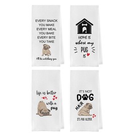 Geqtt Funny Pug Dish Towels - Pug Waffle Weave Kitchen Towels, Pug Gift Tea Towel, Pug Gift Hand Towel, Pug Gifts for Pug Lovers (16×24 Inches Set of 4)