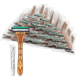 (50 Pack)Kheoxusa 3 Blade Disposable Razor,Three Blade Disposable Razor,Triple Blade Disposable Razors,Disposable Razors Individually Wrapped,Disposable Razors for Hotel, Airbnb,Homeless,Travel-Coffee