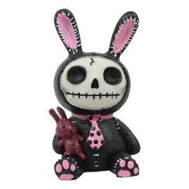 FURRY BONES Ebros Black and Pink Bunny Rabbit Skeleton Monster Figurine 3" Tall Bun Bun Skeleton Furrybones with a Voodoo Rabbit Doll and Pink Polka-dot Tie Decorative Collectible Toy