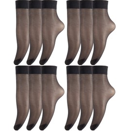 BANANALU 12 Pairs of 20 Denier Fine Nylon Socks Bulk Pack, Nero 12 Pairs