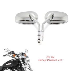 8mm Tapered Motorcycle Teardrop Rearview Short Stem Side Mirrors Replacement For Harley Road King Street Electra Glide Road Glide Dyna Softail Rearview 1982-2018 2019 2020 (Chrome)
