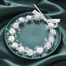 IYOU Wedding Communion Hair Piece White Flower Headband Crystal Bridal Hair Vine for Princess Flower Girls Bridesmaid