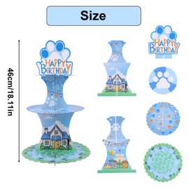3-Tier Cartoon Dog Birthday Cupcake Stand, Blue Cardboard Cupcake Holder Blue Bday Party Supplies Cute Cupcakes Dessert Stand for Birthday Parties Baby Shower