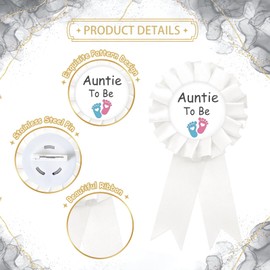 Footprint Auntie To Be Tinplate Badge Pin, Best Aunt Ever Button Pin for Women, Gender Reveal Brooch Button Pin, White Rosette Auntie To Be Button for Baby Shower/Newborn Baby Party Celebration