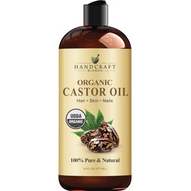 Handcraft Blends Organic Castor Oil 16 Fl Oz | 100% Pure and Natural | Premium Grade Carrier Oil | Hair, Eyelashes and Eyebrows | Hair and Body | Expeller-Pressed | Hexane-Free