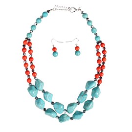BESTYASH 1 Set Turquoise Necklace Vintage Decor Turquoise Earrings Boho Decor Bead Earrings Ladies Earrings Earring Necklace Combination Retro Necklace Retro Earrings Earring with Necklace