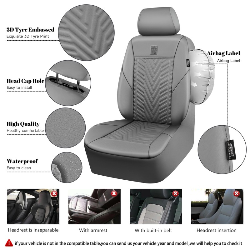 CAR PASS Faux Leather Car Seat Covers, 3D Tyre Embossed