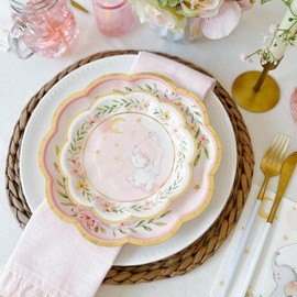 Kate Aspen Elephant Baby Shower 7 in. Premium Decorative Paper Plates (350 GSM weight -Set of 16) | Party Supplies (28565PK)