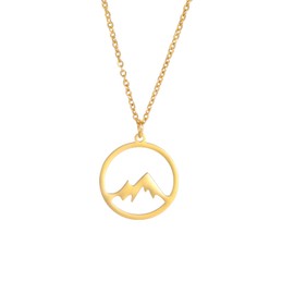 Mountain Pendant Necklace Circle Mountain Necklace for Women Men The Mountains are Calling Necklace Stainless Steel Mountain Charm Necklace Mountain Pendant Jewelry Gift for Outdoor Lovers Climbers, Medium, Stainless Steel, No Gemstone